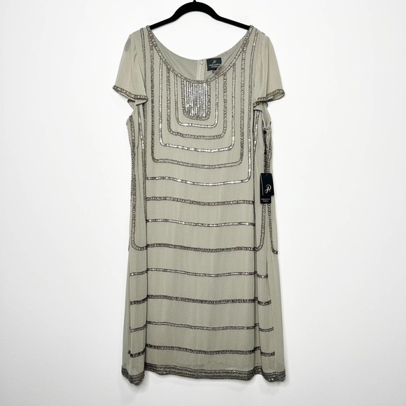 Adrianna Papell Dresses & Skirts - Adrianna Papell Short Beaded Cocktail Dress Silver Size 14W